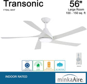 Minka Aire F765L-WHF Transonic 56" Flat White LED Ceiling Fan + Remote Control - ALCOVE LIGHTING