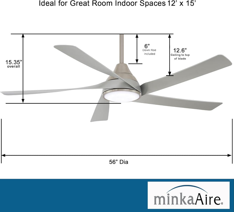 Minka Aire F765L-BN/SL Transonic 56" Brushed Nickel LED Ceiling Fan with Remote