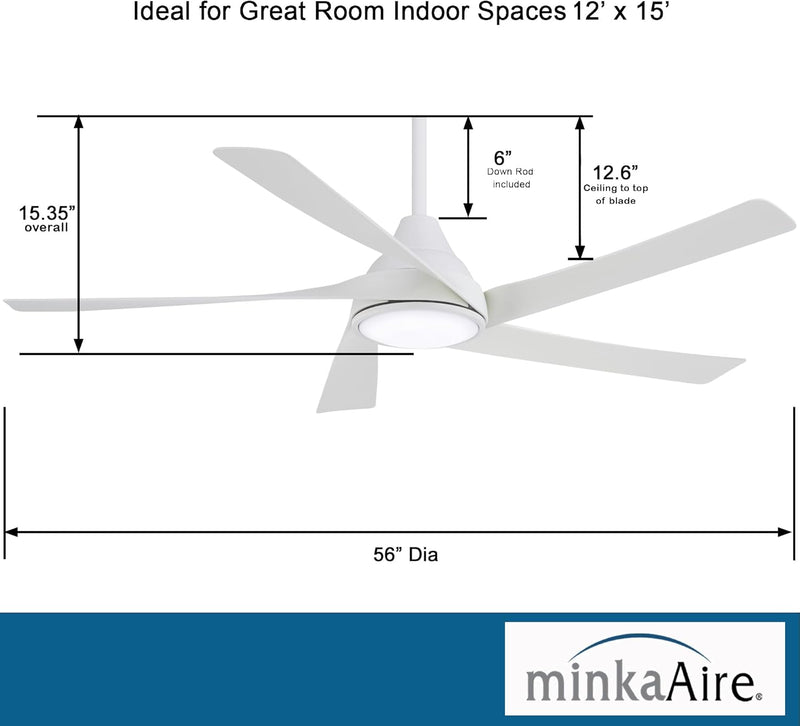 Minka Aire F765L-WHF Transonic 56" Flat White LED Ceiling Fan + Remote Control - ALCOVE LIGHTING