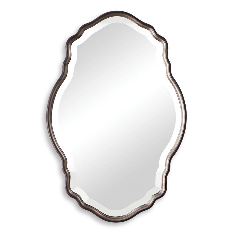 Lunava Antique Silver Champagne Mirror | Modern Oval Engineered Wood Frame Bathroom Vanity Mirror Mounted Vertical or Horizontal (22 in. W x 33 in. H x 1 in. D)
