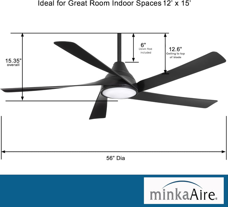 Minka Aire Transonic F765L-CL 56-Inch LED Ceiling Fan in Coal Black with Remote