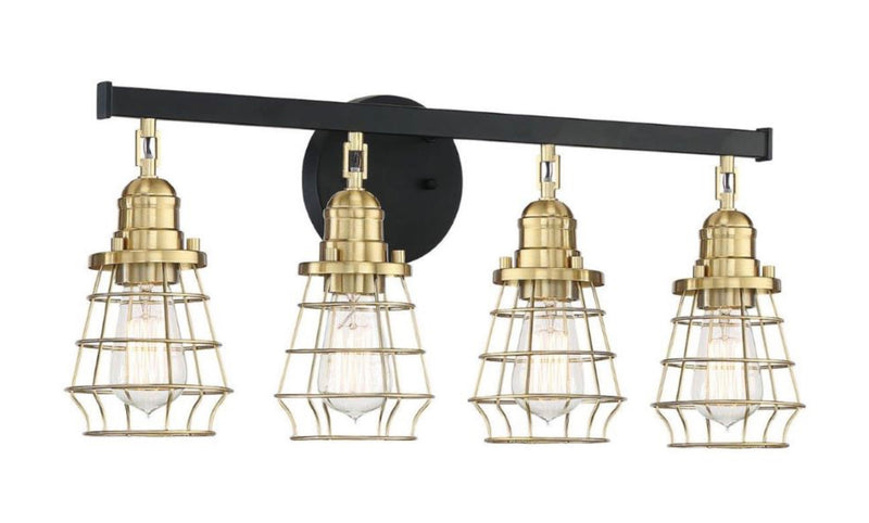 Craftmade 50604-FBSB Thatcher 4 Light Bathroom Vanity Light -Flat Black/Satin Brass