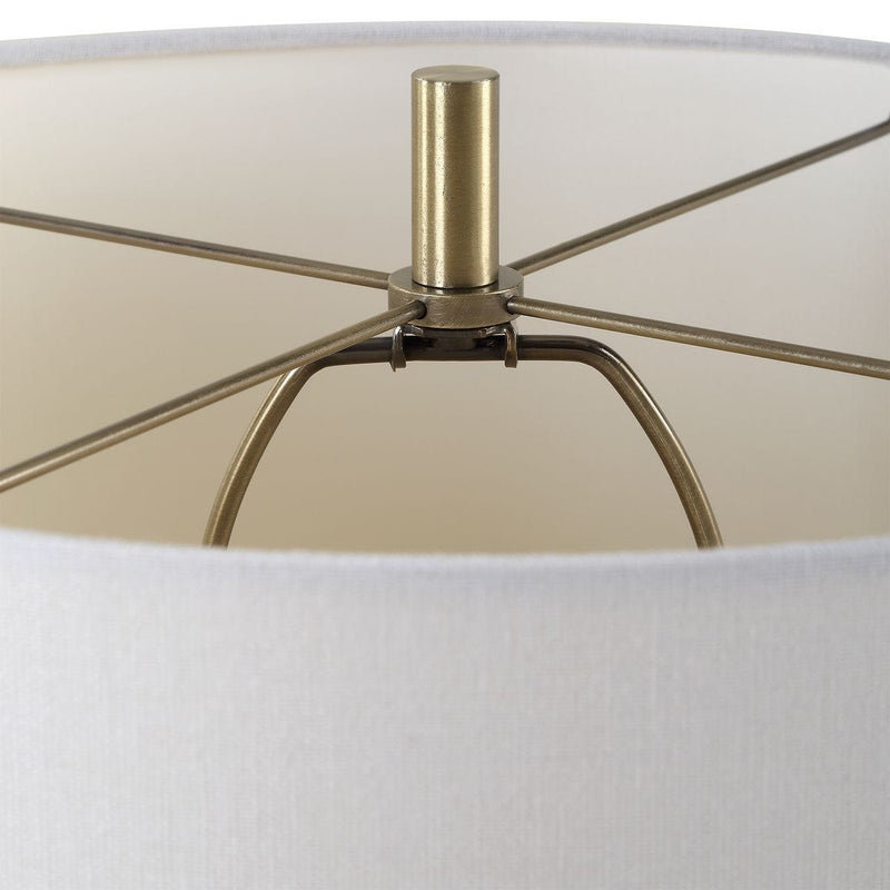 Solarix Antique Brass Modern Metal Table Lamp with White Linen Shade (33" H Lamp with 10" H x 15" W Shade)