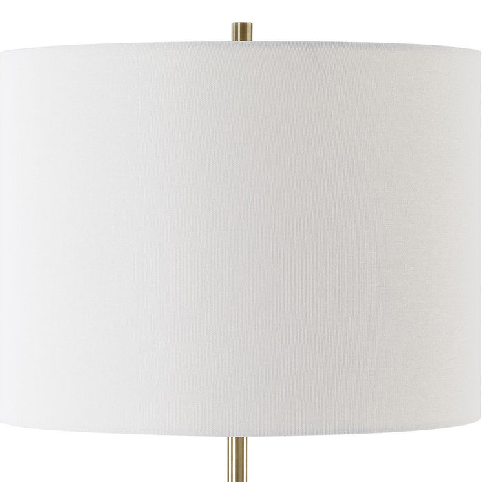 Skylen Black Modern Metal Table Lamp with Off White Linen Shade (28" H Lamp with 11" H x 15" W Shade)