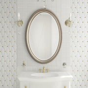 Gemi Metallic Silver Mirror | Modern Oval Polystyrene Frame Bathroom Vanity Mirror Mounted Vertical or Horizontal (22 in. W x 32 in. H x 1 in. D)