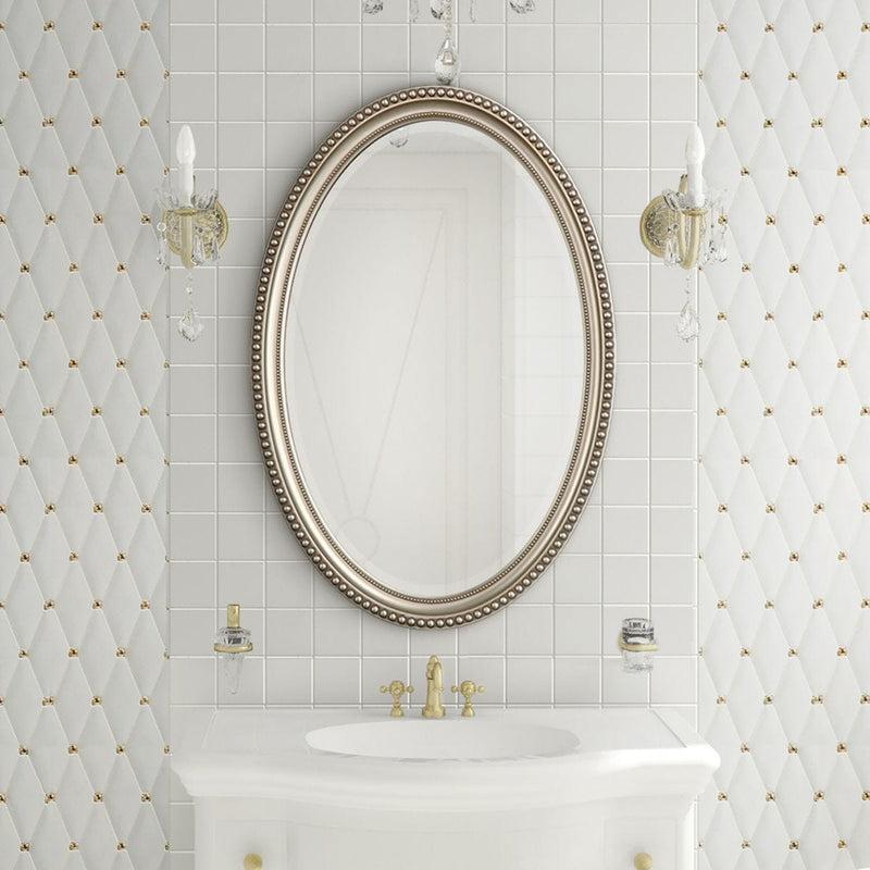 Gemi Metallic Silver Mirror | Modern Oval Polystyrene Frame Bathroom Vanity Mirror Mounted Vertical or Horizontal (22 in. W x 32 in. H x 1 in. D)