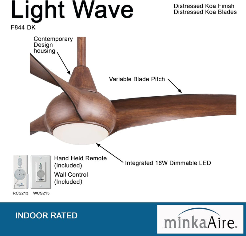 Minka Aire Light Wave 52 in. LED Koa Ceiling Fan with Remote & Wall Controls
