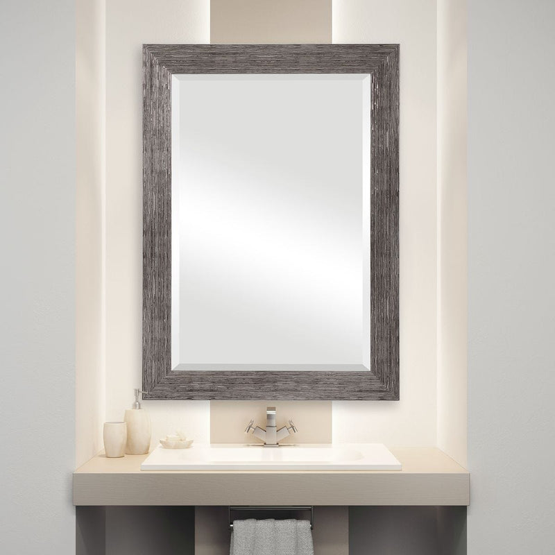 Struxe Silver Tones Mirror | Modern Rectangle Engineered Polymer Frame Bathroom Vanity Mirror Mounted Vertical or Horizontal (26 in. W x 36 in. H x 1 in. D)