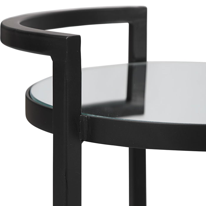 Rovik Accent Table | Matte Black and Mirrored Top (14 in. W x 26 in. H)