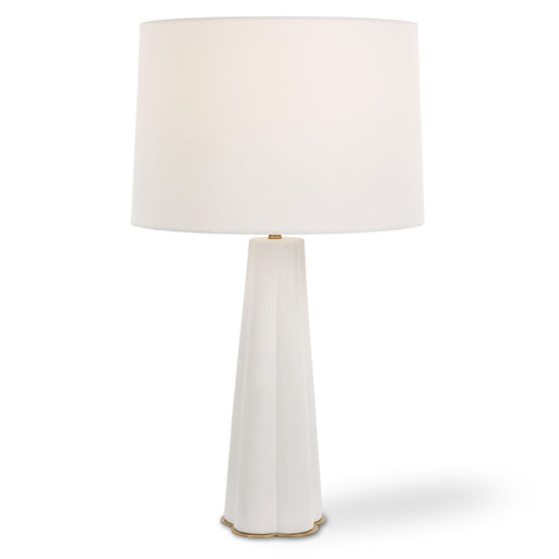 Clevina Satin White Glaze Modern Ceramic Table Lamp with White Linen Shade (26" H Lamp with 10" H x 15" W Shade)