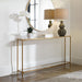 Tivlo Console Table | Warm Gold with Mirrored Top and Tempered Glass Bottom (56 in. W x 30 in. H x 8 in. D)