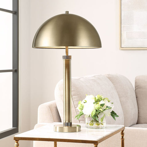 Arvessa Mid Century Modern Antique Brass Metal Table Lamp with Dome Shade (27" H Lamp with 8" H x 15" W Shade)