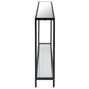 Tivlo Console Table | Satin Black with Mirrored Top and Tempered Glass Bottom (56 in. W x 30 in. H x 8 in. D)