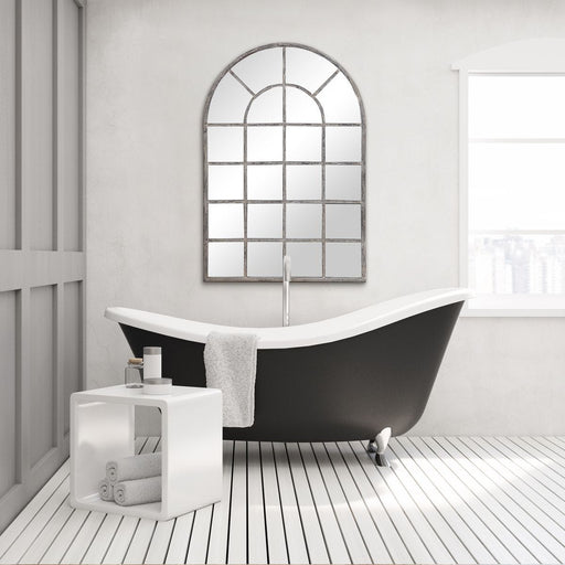 Fenestra Antique Rustic Gray Mirror | Modern Arch Windowpane Iron Frame Mirror (30 in. W x 44 in. H x 1 in. D)