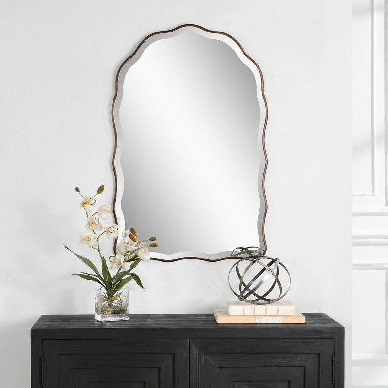 Vezzy Antique Bronze with Gold Highlights Mirror | Modern Arch Engineered Wood Frame Bathroom Vanity Mirror (24 in. W x 36 in. H x 1 in. D)