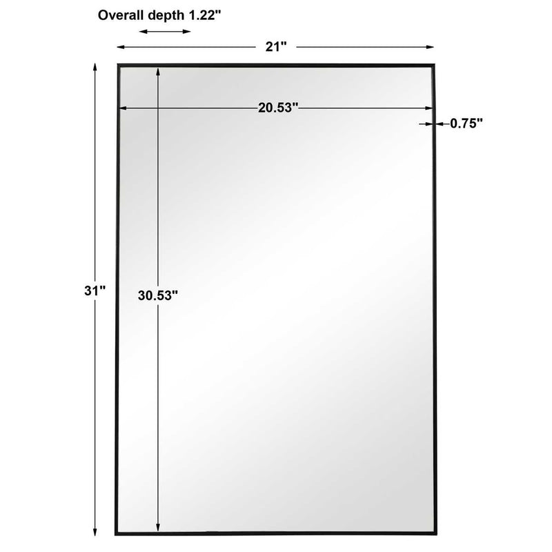 Moden Black Mirror | Modern Rectangle Frame Bathroom Vanity Mirror Mounted Vertical or Horizontal (21 in. W x 31 in. H x 1 in. D)
