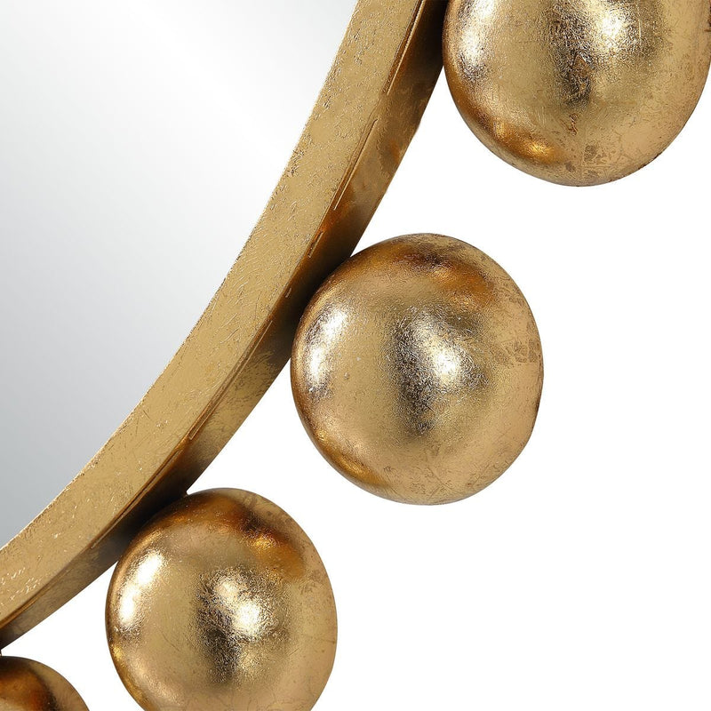 Spindra Rich Gold Mirror | Modern Round Metal Frame Bathroom Vanity Mirror (34 in. W x 34 in. H x 2 in. D)