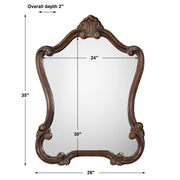 Avenel Distressed Bronze Mirror | Classic Ornate Engineered Polymer Frame Bathroom Vanity Mirror (26 in. W x 35 in. H x 2 in. D)
