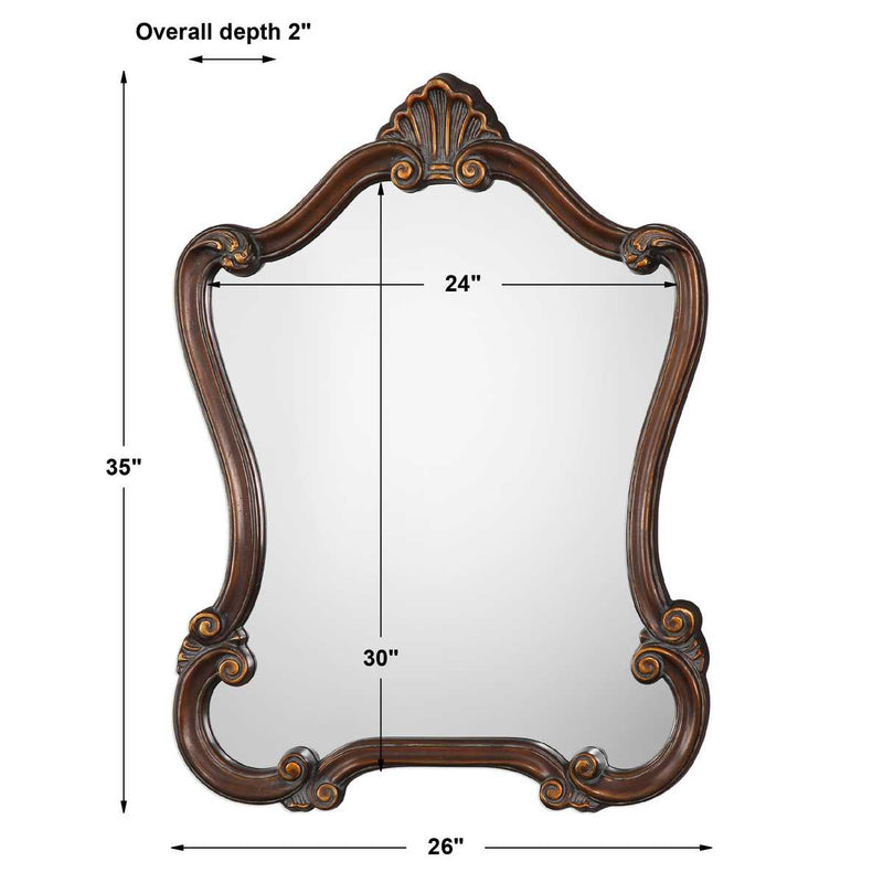 Avenel Distressed Bronze Mirror | Classic Ornate Engineered Polymer Frame Bathroom Vanity Mirror (26 in. W x 35 in. H x 2 in. D)