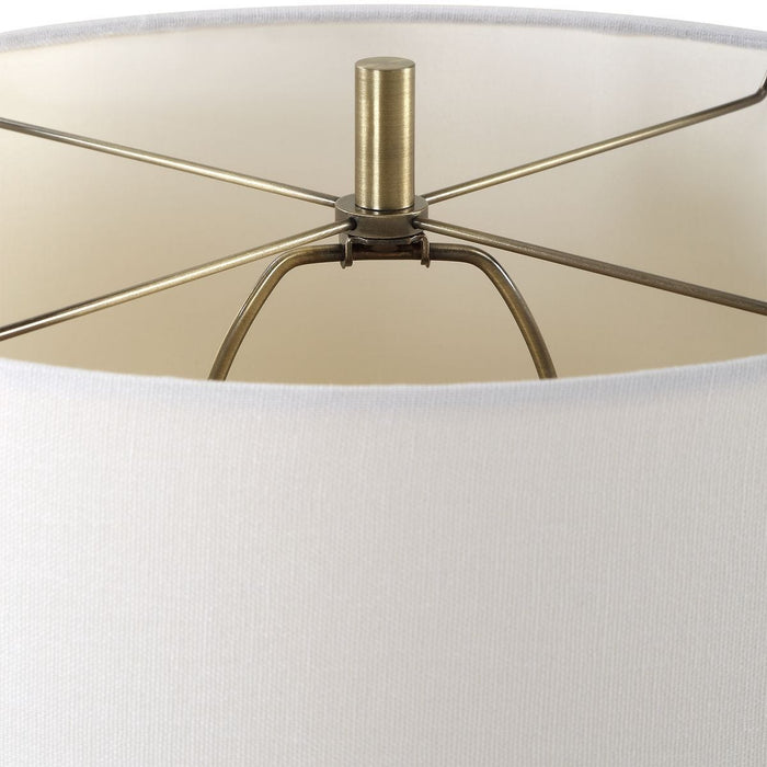 Skylen Black Modern Metal Table Lamp with Off White Linen Shade (28" H Lamp with 11" H x 15" W Shade)