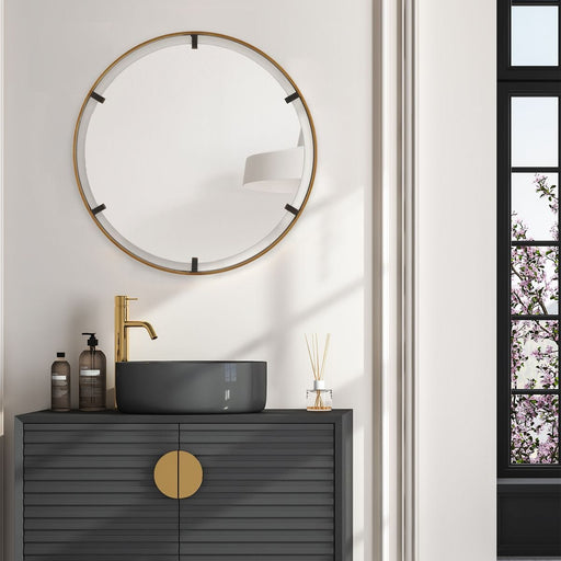 Axion Rich Gold and Dark Bronze Mirror | Modern Round Iron Frame Bathroom Vanity Mirror (32 in. W x 32 in. H x 1 in. D)