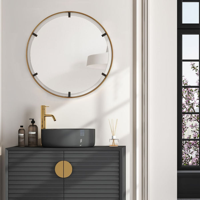 Axion Rich Gold and Dark Bronze Mirror | Modern Round Iron Frame Bathroom Vanity Mirror (32 in. W x 32 in. H x 1 in. D)