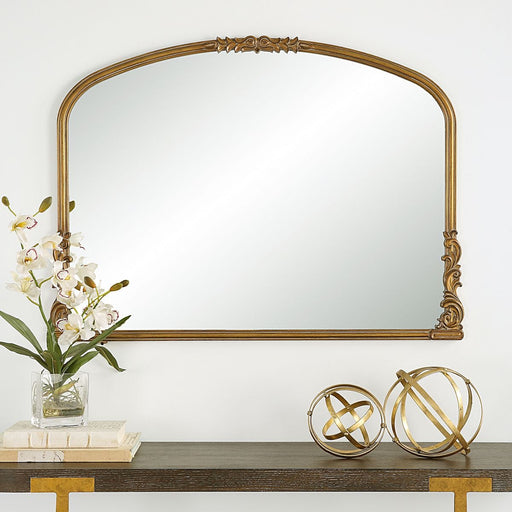 Evara Antique Gold Mirror | Classic Ornate Baroque Mantel Engineered Wood Frame Mirror (38 in. W x 28 in. H x 1 in. D)