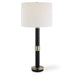 Zentro Black and Antique Gold Modern Metal Table Lamp with White Linen Shade (32" H Lamp with 10" H x 14" W Shade)
