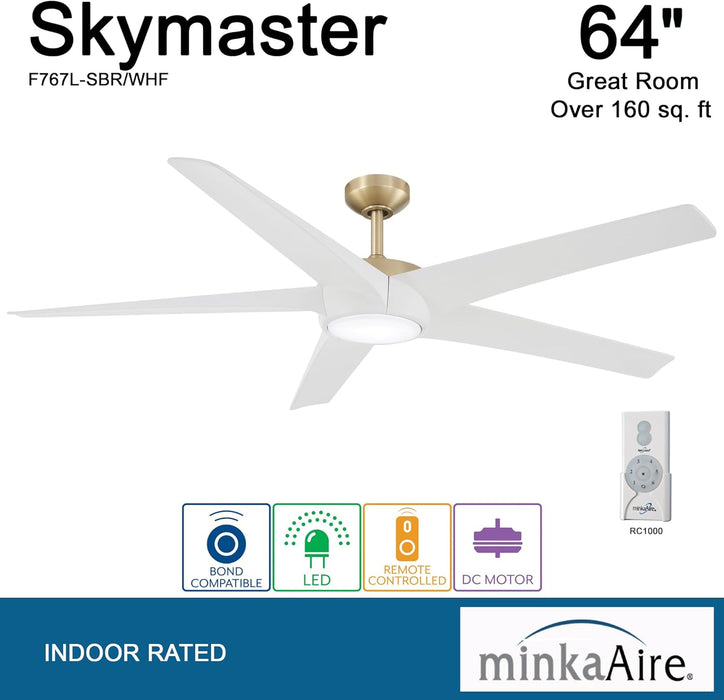 Minka Aire Skymaster 65" Soft Brass LED Ceiling Fan with Remote Control