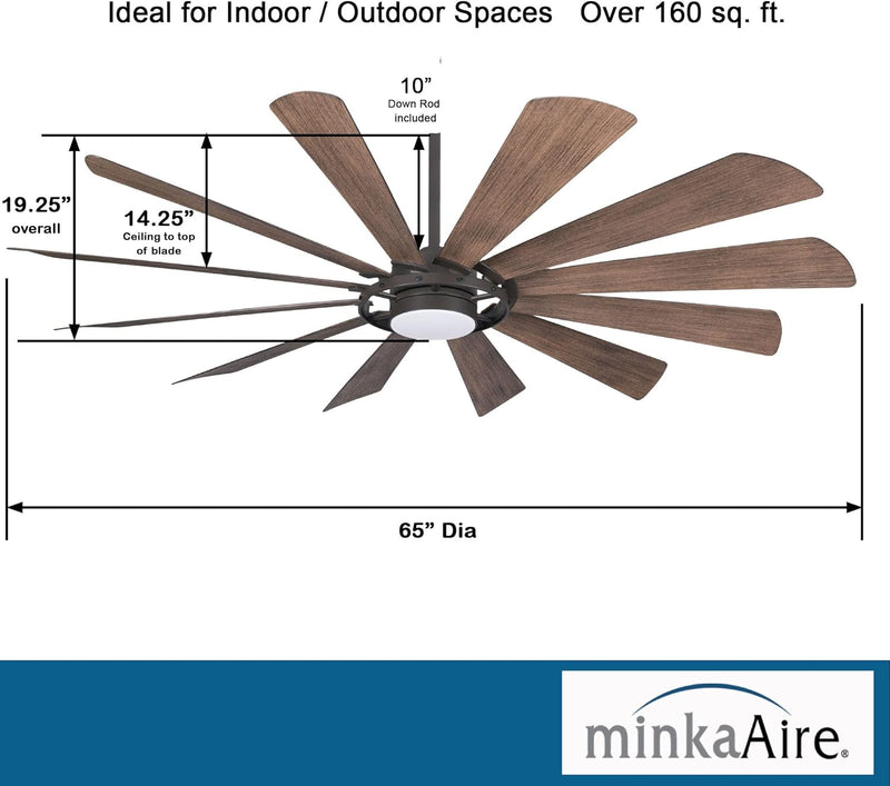 Minka Aire Windmolen F870L-ORB 65-Inch LED Indoor/Outdoor Smart Modern Ceiling Fan in Oil Rubbed Bronze with Seasoned Wood Blades and Remote