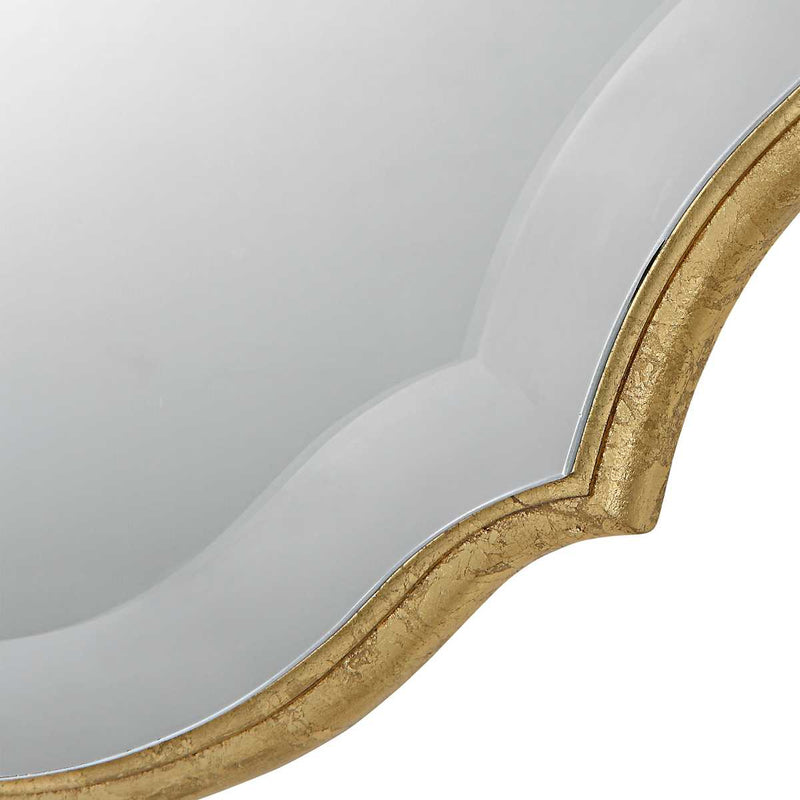 Domari Antique Metallic Gold Leaf Mirror | Modern Oval Engineered Wood Frame Bathroom Vanity Mirror Mounted Vertical or Horizontal (20 in. W x 30 in. H x 1 in. D)