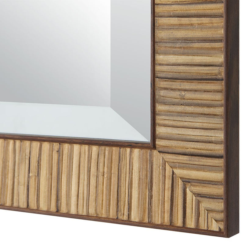 Shorlin Coastal Mirror | Modern Rectangle Rattan Polymer Frame Bathroom Vanity Mirror Mounted Vertical or Horizontal (22 in. W x 32 in. H x 1 in. D)