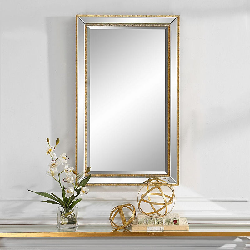 Gildmere Gold Mirror | Modern Rectangle Engineered Polymer Frame Bathroom Vanity Mirror Mounted Vertical or Horizontal (24 in. W x 40 in. H x 1 in. D)
