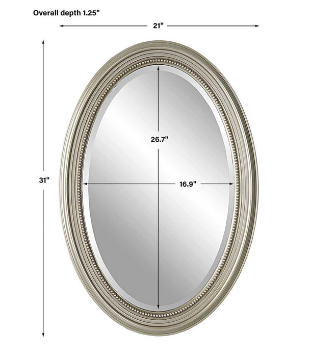Ovira Metallic Silver Mirror | Modern Oval Polystyrene Frame Bathroom Vanity Mirror Mounted Vertical or Horizontal (21 in. W x 31 in. H x 1 in. D)
