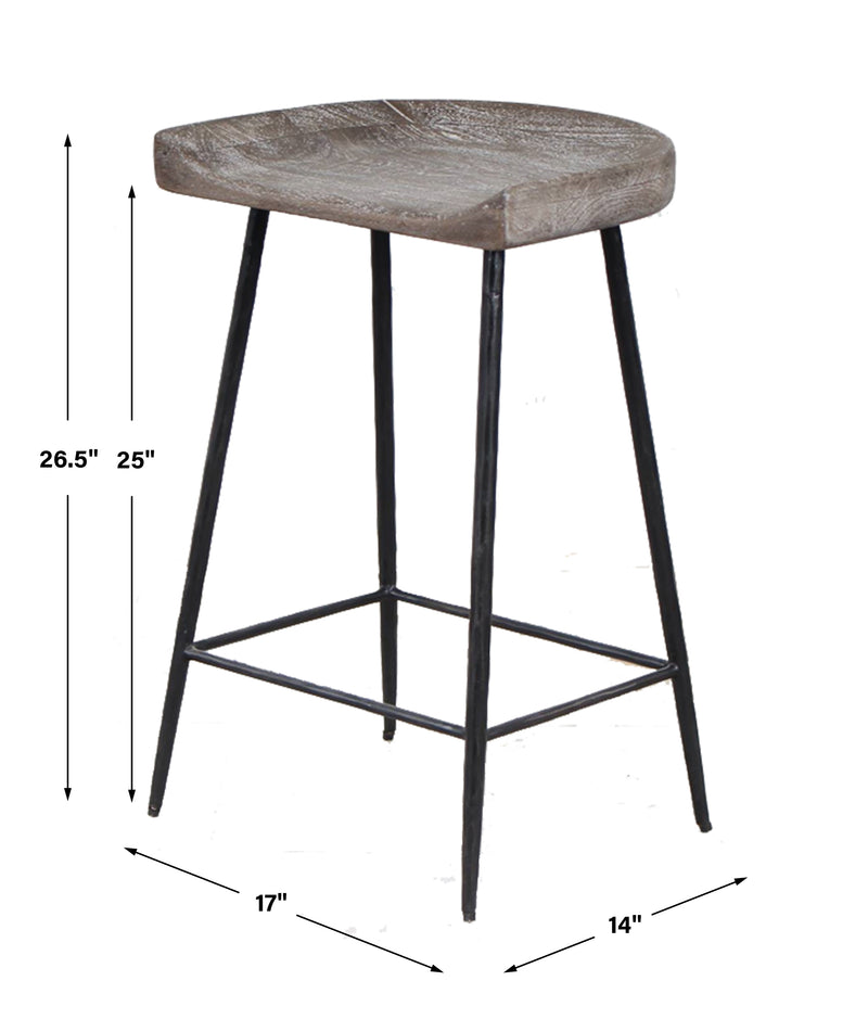 Uttermost Cordova Carved Wood Counter Stool - ALCOVE LIGHTING