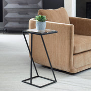 Fortica Accent Table | Black Powder Coat and Thick Cast Glass Top (12 in. W x 25 in. H x 11 in. D)