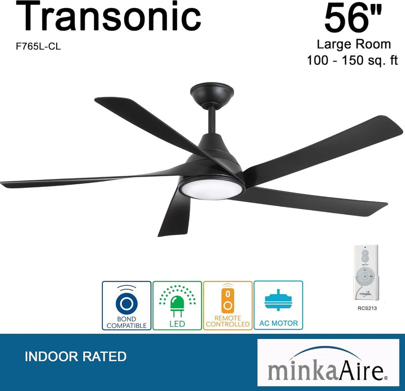 Minka Aire Transonic F765L-CL 56-Inch LED Ceiling Fan in Coal Black with Remote