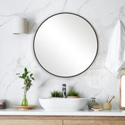 Arculo Satin Black Mirror | Modern Round Aluminum Frame Bathroom Vanity Mirror (24 in. W x 24 in. H x 1 in. D)