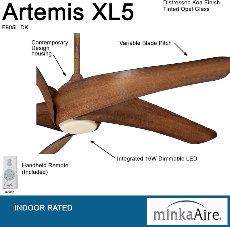 Minka Aire Artemis XL5 62 in. Indoor Distressed Koa Ceiling Fan - ALCOVE LIGHTING
