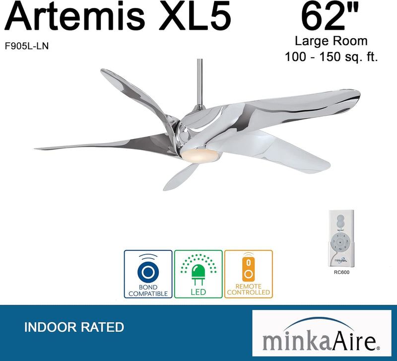 Minka Aire Artemis F803DL-LN 58-Inch LED Indoor Smart Ceiling Fan in Liquid Nickel with Remote