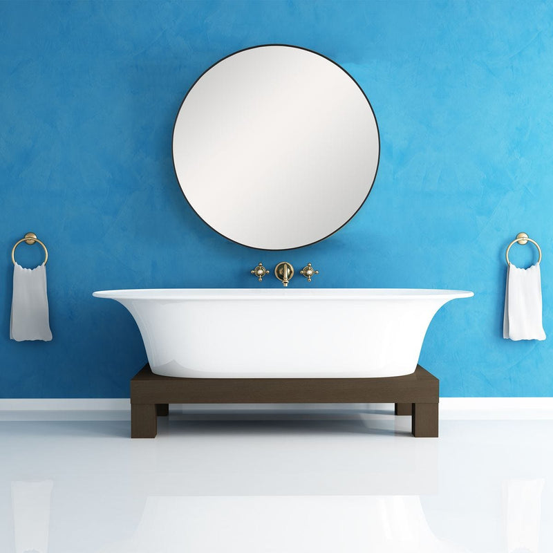 Arculo Satin Black Mirror | Modern Round Aluminum Frame Bathroom Vanity Mirror (34 in. W x 34 in. H x 2 in. D)