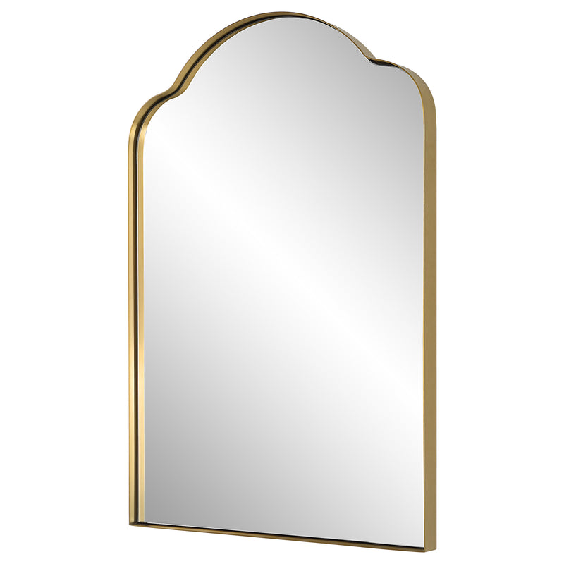 Uttermost Sidney 09896 brass modern arch bathroom vanity mirror with stainless steel frame and floating polished edge mirror, 20 in. W x 30 in. H