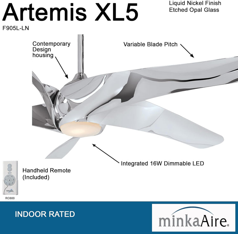 Minka Aire Artemis F803DL-LN 58-Inch LED Indoor Smart Ceiling Fan in Liquid Nickel with Remote