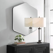 Gemura Black Mirror | Modern Diamond Polystyrene Frame Bathroom Vanity Mirror with Rounded Corners (32 in. W x 36 in. H x 1 in. D)