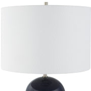 Azura Navy Blue Modern Ceramic Table Lamp with White Linen Shade (27" H Lamp with 10" H x 15" W Shade)