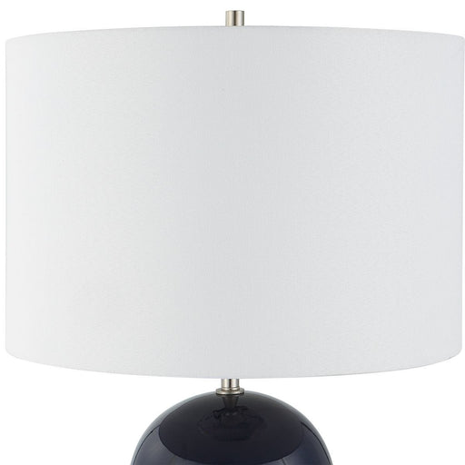 Azura Navy Blue Modern Ceramic Table Lamp with White Linen Shade (27" H Lamp with 10" H x 15" W Shade)