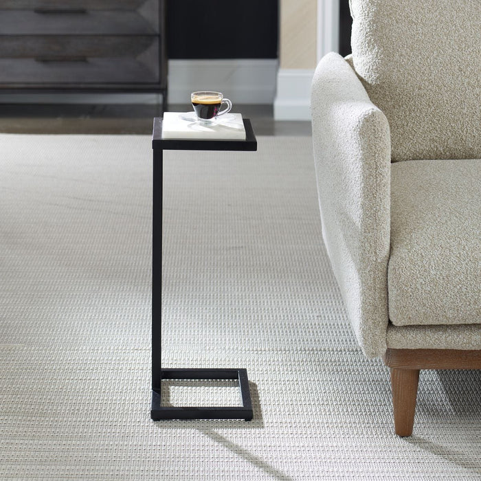 Riva Accent Table | Satin Black and White Marble Top (10 in. W x 23 in. H x 8 in. D)