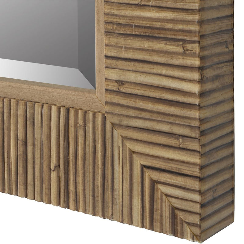 Seavell Coastal Mirror | Modern Rectangle Rattan Polymer Frame Bathroom Vanity Mirror Mounted Vertical or Horizontal (25 in. W x 35 in. H x 2 in. D)