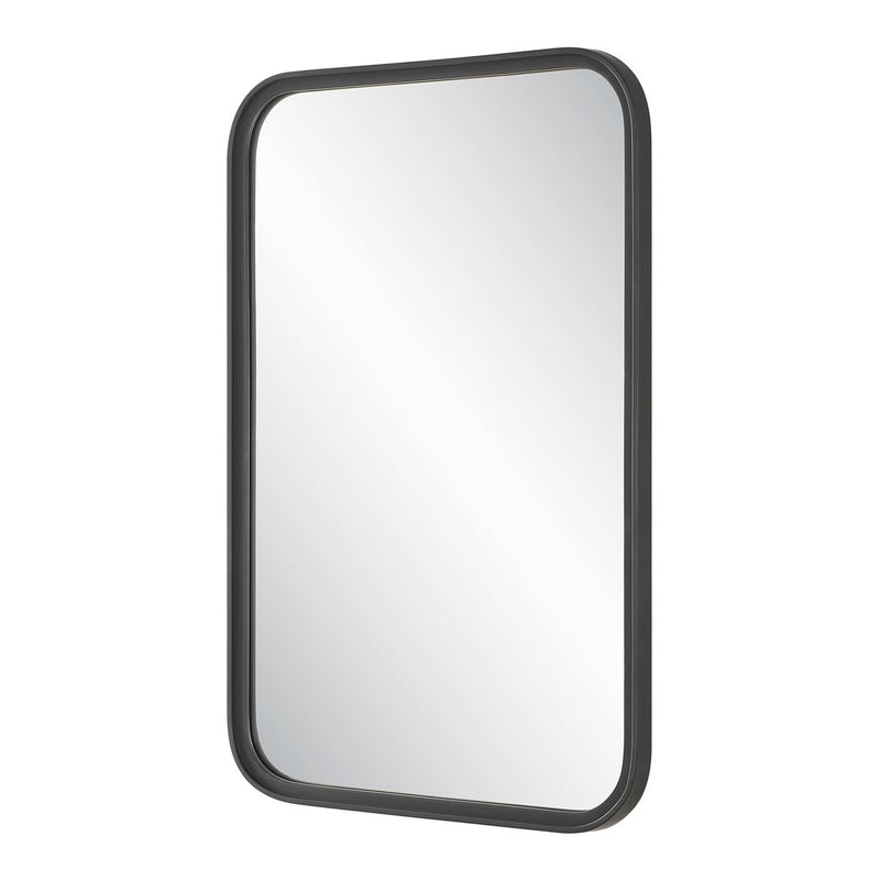 Obras Matte Black Mirror | Modern Rectangle Frame Bathroom Vanity Mirror with Rounded Corners Mounted Vertical or Horizontal (22 in. W x 34 in. H x 1 in. D)