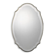 Domari Burnished Silver Mirror | Modern Oval Engineered Wood Frame Bathroom Vanity Mirror Mounted Vertical or Horizontal (20 in. W x 30 in. H x 1 in. D)